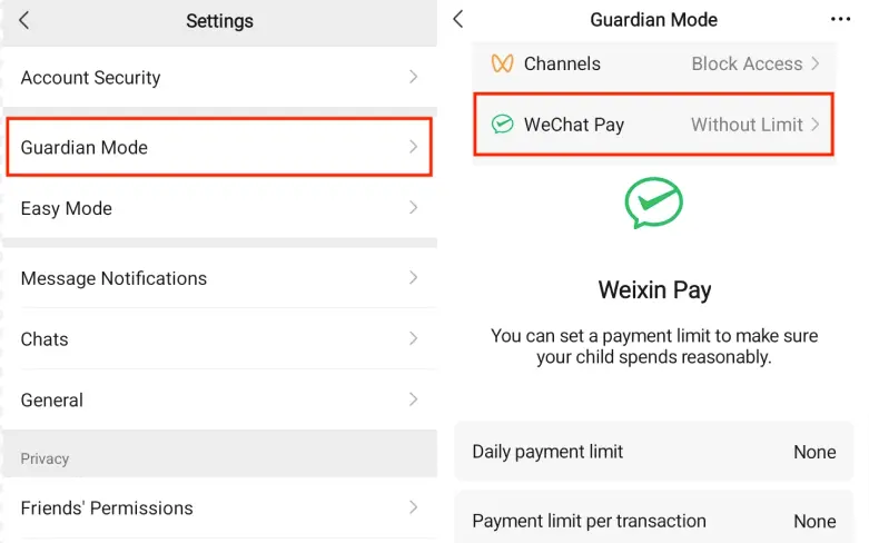 Limitar o Uso do WeChat Pay